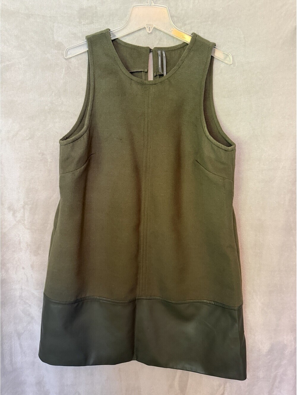 By Anthropologie Faux-Leather Shift Mini Dress Green Military Size XL